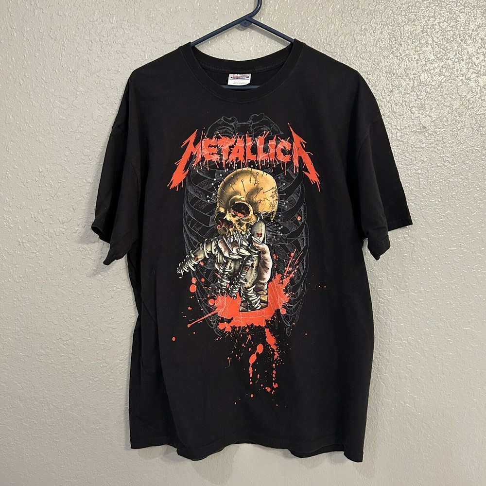 2008 METALLICA Hanes Cotton Pushead Ribcage Skull Graphic T-shirt Size Men's XL